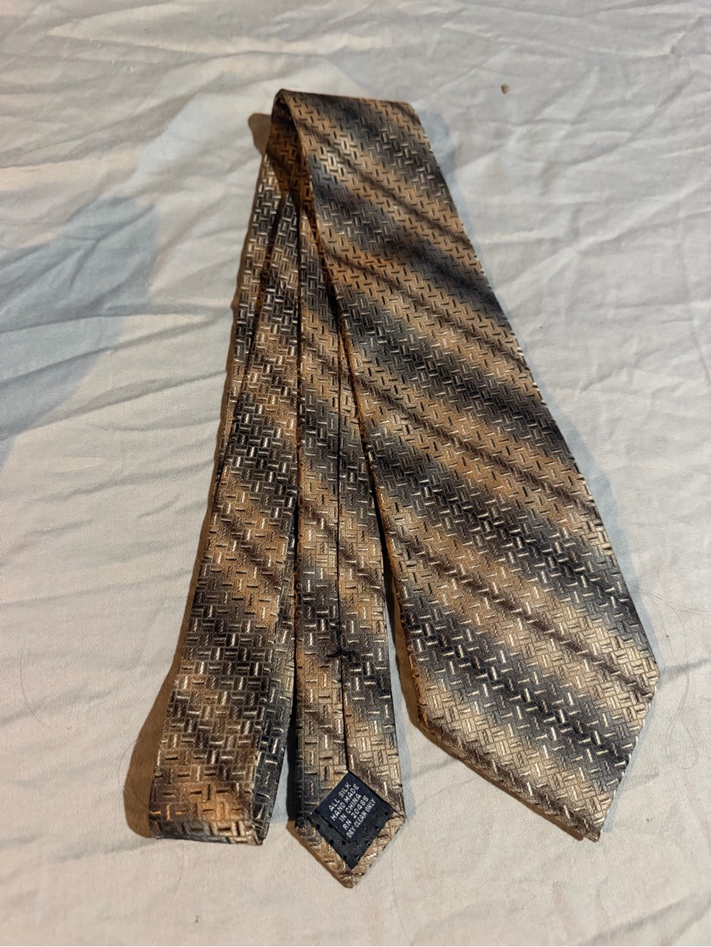 Stafford Gold and Black Patterned Silk Tie